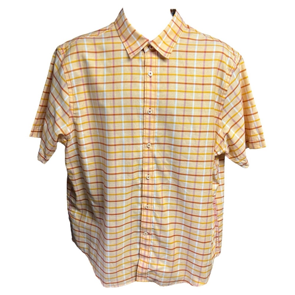 Geoffrey Beene Button Down Shirt Mens XL Butterscotch Yellow Plaid Short Sleeve